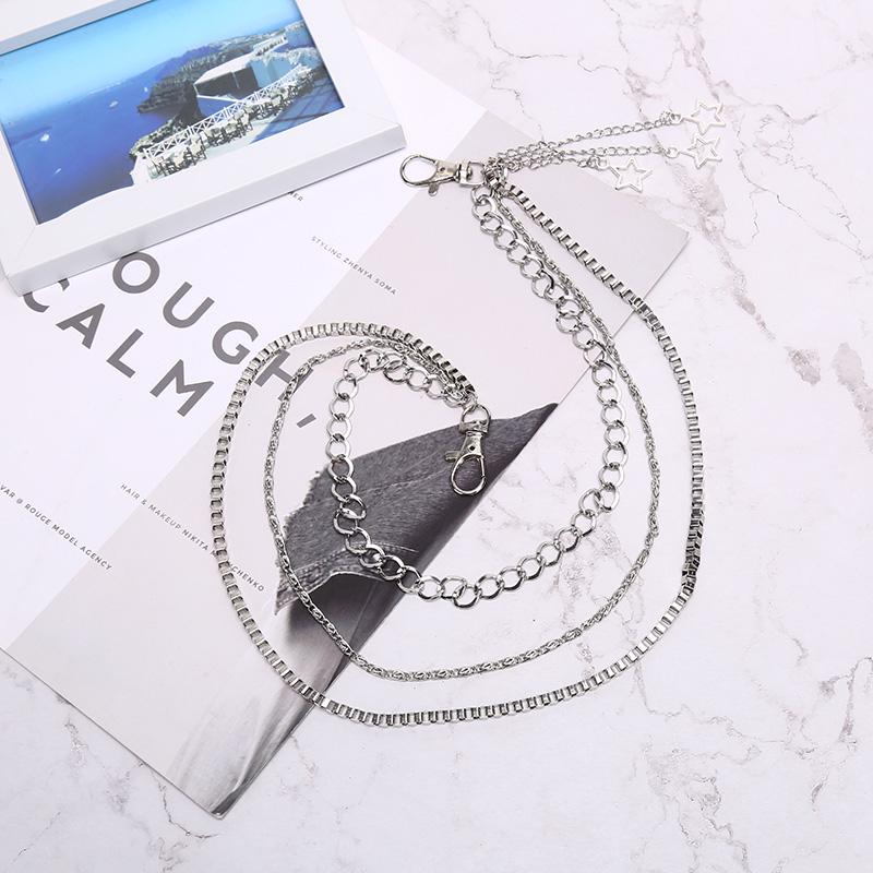 Металлическая готическая цепочка для брюк в стиле хип-хоп, панк, 3 слоя, джинсовый кошелек, цепочка для ключей, женская цепочка со звездой