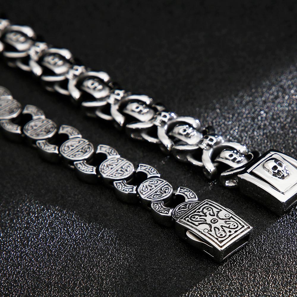 Готический браслет-цепочка с головой черепа для мужчин, мужские браслеты в стиле панк, мужские 8,67 дюйма, твердые байкерские украшения из нержавеющей стали