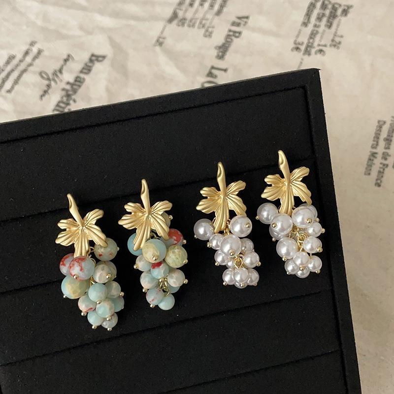 Французские ретро серьги-пусеты с виноградными бусинами: Роскошный, Модный и Универсальный для Женщин