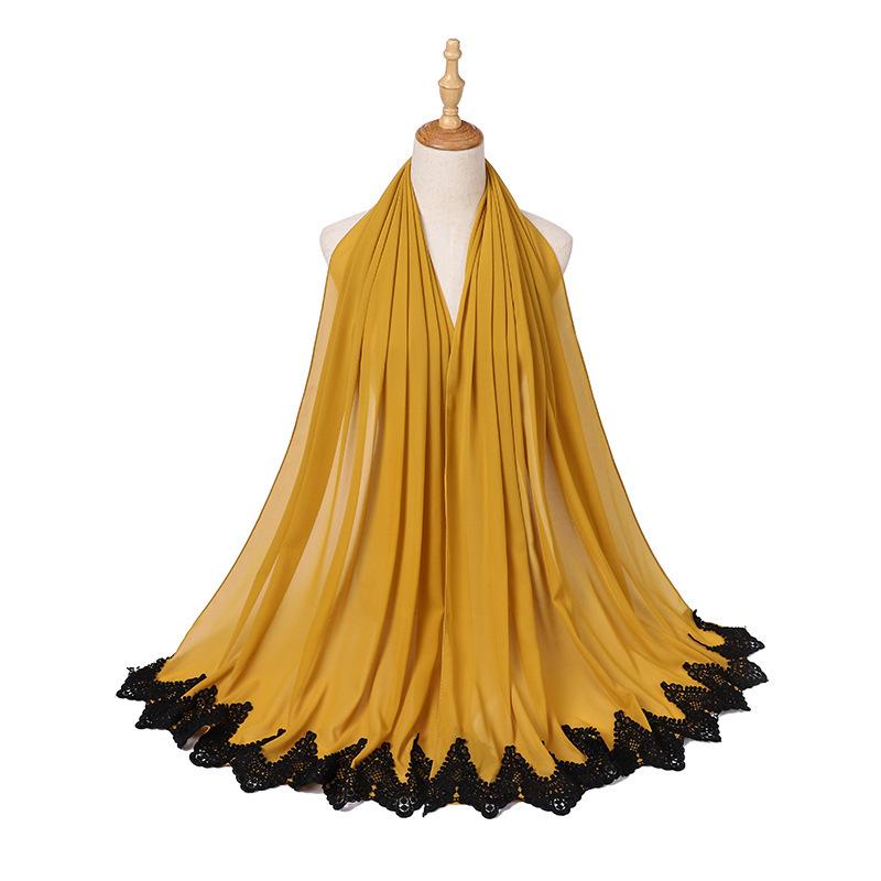 Новый жемчужный шифон Малайзия Мода Черные кружевные шарфы Мусульманский шаль Однотонный мягкий тюрбан Повязки на голову