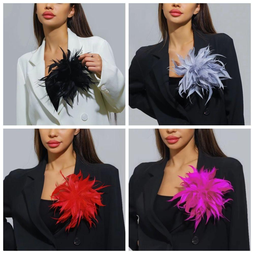Elegant Flower Lapel Pins Multicolor Feather Badge Feather Corsage Brooches Jewelry Accessories