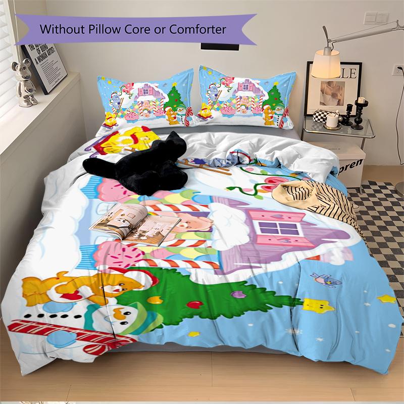 3Pcs Christmas Bears Celebration Bedding Set Quilt Cover Pillowcase Home Christmas Xmas Halloween Gift 1 Duvet Cover 2 Pillowcase S921114