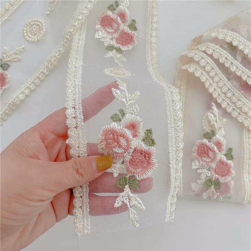 Ширина 8,5 см/3,34 дюйма Длина 420 см/165,35 дюйма Розовая вышивка цветами Кружевная лента ткань Декор Различные аксессуары для DIY Ремесла