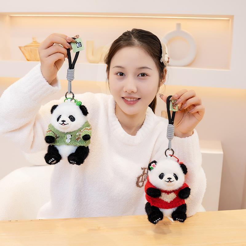 Panda Wear Sweater Plush Toy Cartoon Stuffed Animal Keychain Decoration Bag