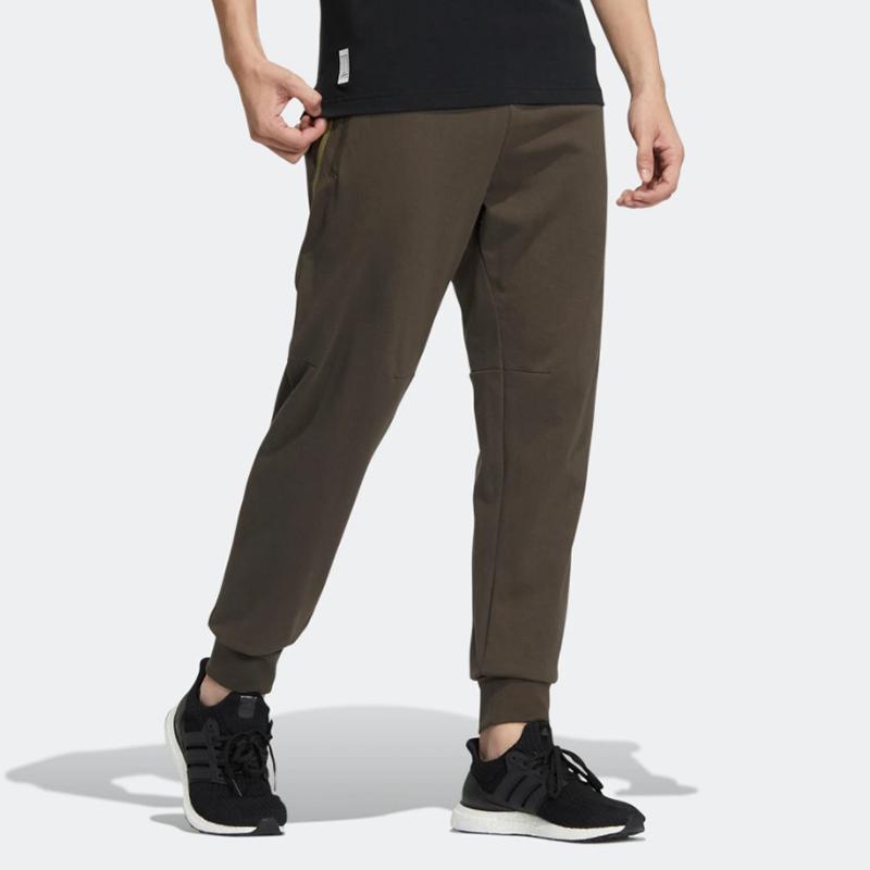 Adidas Вязаные брюки Essential с манжетами на щиколотках и принтом логотипа. Мужские спортивные штаны. Темно-серые оливково-зеленые HE5159