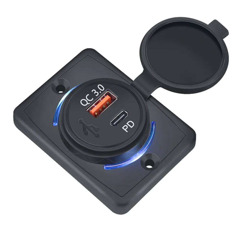 Водонепроницаемое зарядное устройство QC3.0 Type-C PD Dual USB со светодиодным индикатором для приборной панели лодки, автофургона, яхты, транспортного средства