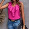 Yousheng Женский жилет, однотонный, с V-образным вырезом, оборками, без рукавов, блузка свободного кроя, летний пуловер, топы, повседневная одежда