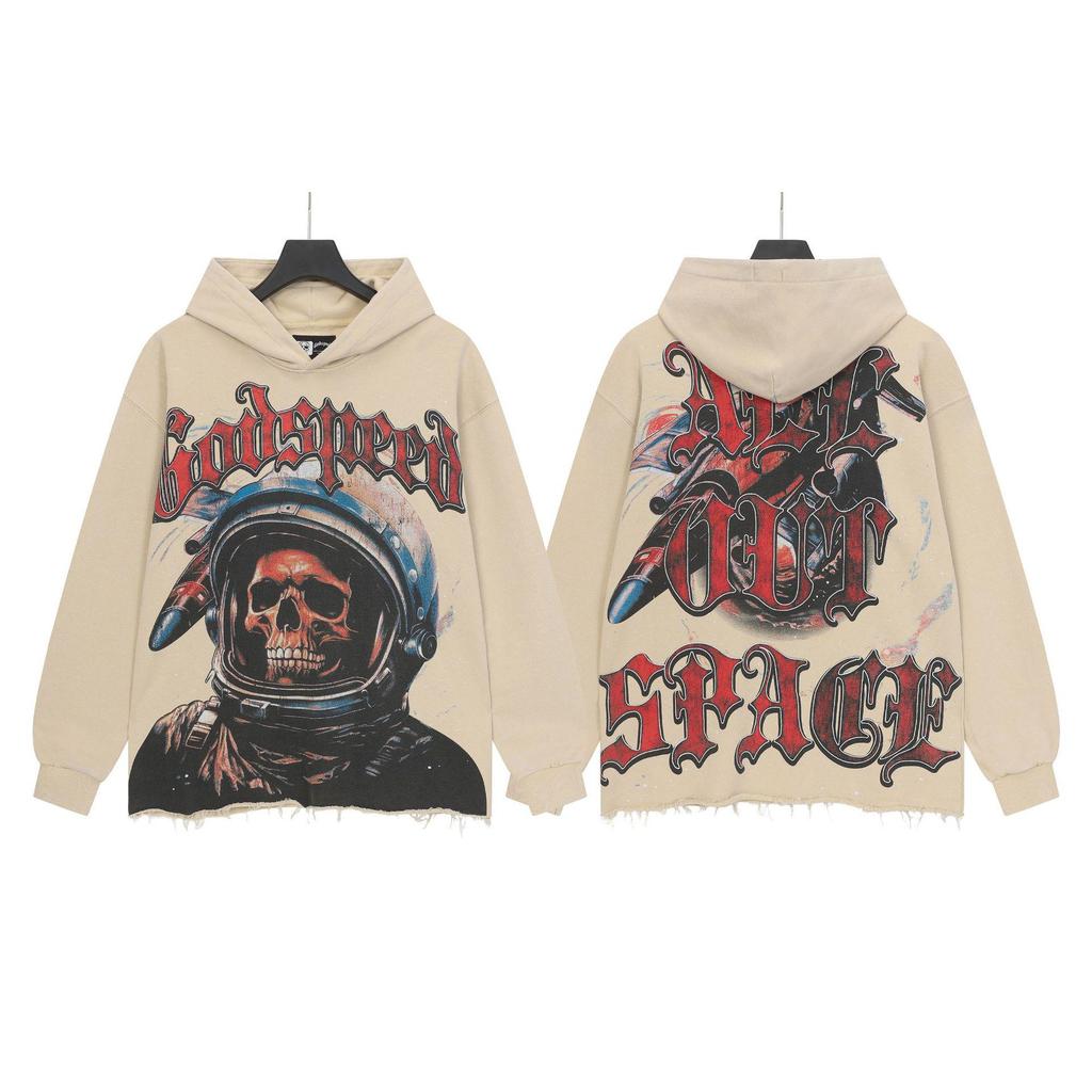 Худи с ретро-принтом 'God Bless America' в стиле рок-стрит, стиранное, повседневное, свободного кроя