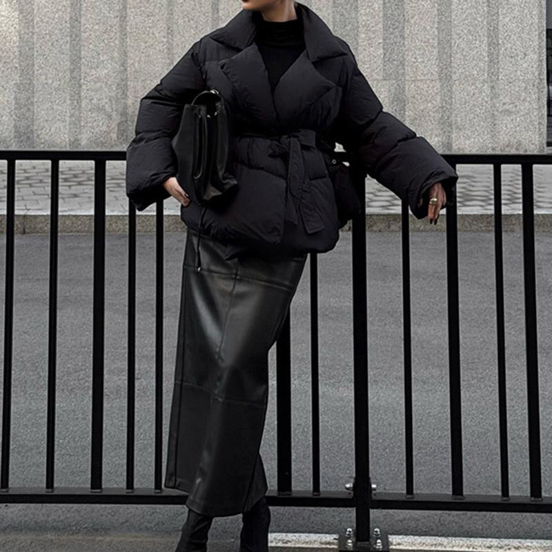 Women's Warm Thickened Loose Lace Up Coat Autumn Winter Solid Buttons Pocket Jacket Casual High Street Outerwears