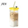 Glassware Collection for Special Occasions Square Borosilicate Glass Cup with Lid And Straw, 350ml Capacity, Heat-Resistant Eco Friendly Tumblers