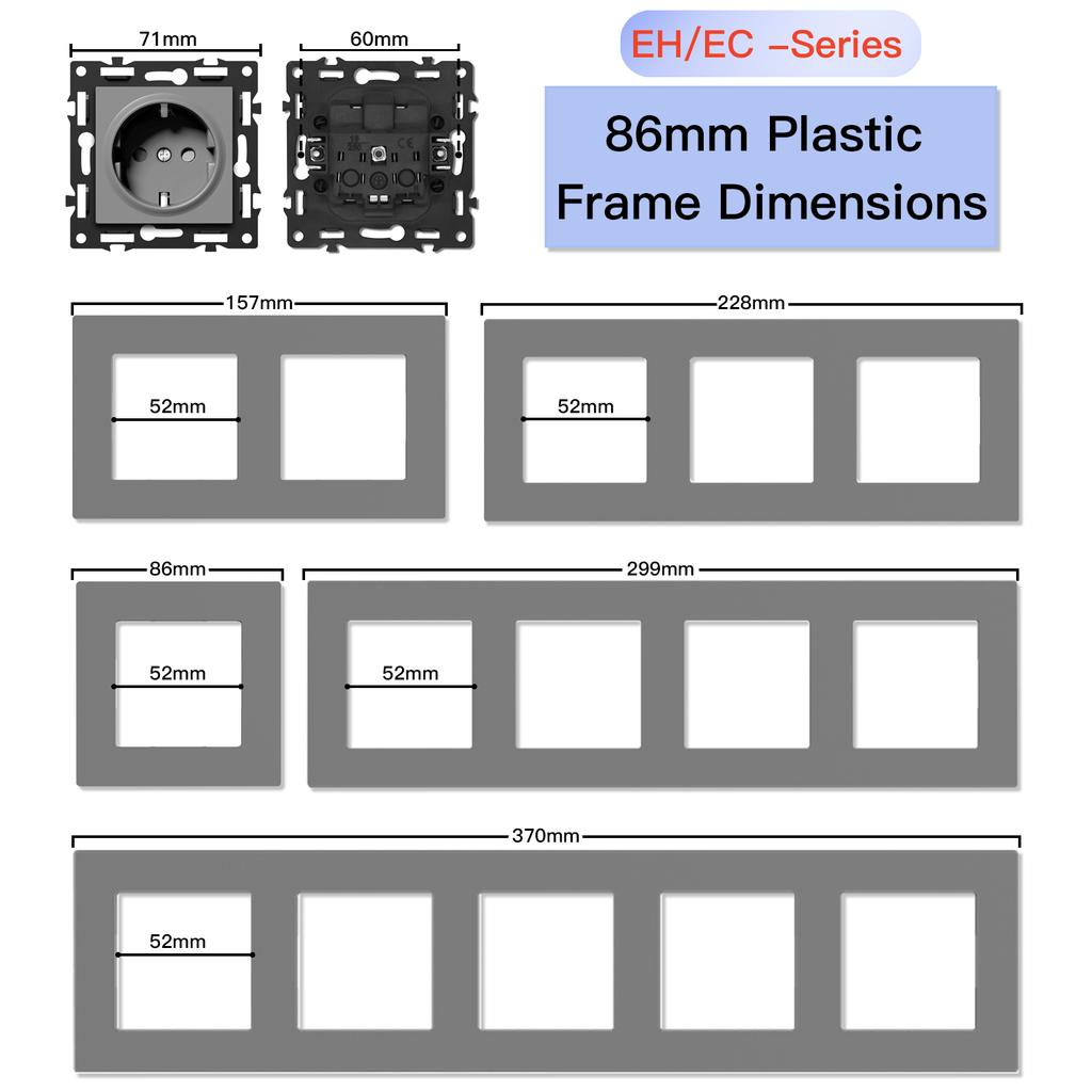 BSEED Модули для DIY выключателей, Детали выключателя света, Серая пластиковая рамка, DIY Комбинация, Настенные розетки, TV, CAT6, Зарядка USB-C, Ключ