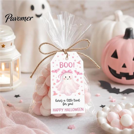 Party Favor Labels 50 Pcs Halloween Paper Gift Tags, Vintage Evil Pumpkin Skeleton Witch Hanging Baking with Hemp Rope for Trick or Treat Favors,
