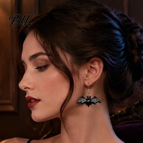 Non-weight-bearing Dangle Earrings 1 Pair Halloween Drop Earrings, Gothic Bat Skeleton Vintage Style Ear Hooks Acrylic Punk Vampire Jewelry for Party,