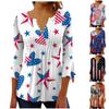 Топ на пуговицах для женщин, топы с принтом ко Дню независимости, повседневный топ с рукавом 3/4 и V-образным вырезом