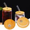 4 Pcs Bamboo Lid with Straw Hole Leak-proof Silicone Seal Lid 2.76inch Canning Lid Regular Mouth Jars Replacement Bamboo Lid for Beer Glasses