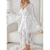 Атласный женский кардиган, кружевной халат с длинными рукавами, крутая ночная рубашка