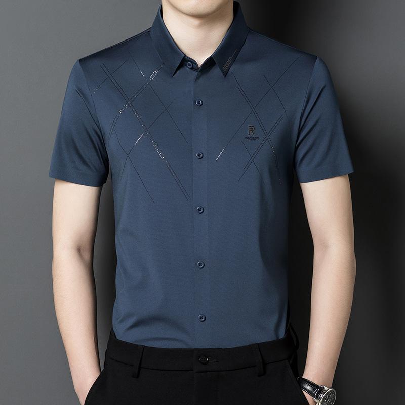 Новая летняя мужская рубашка с воротником поло, корейская мода, городской комфорт и повседневная средне-зеленая бесшовная рубашка, кардиган