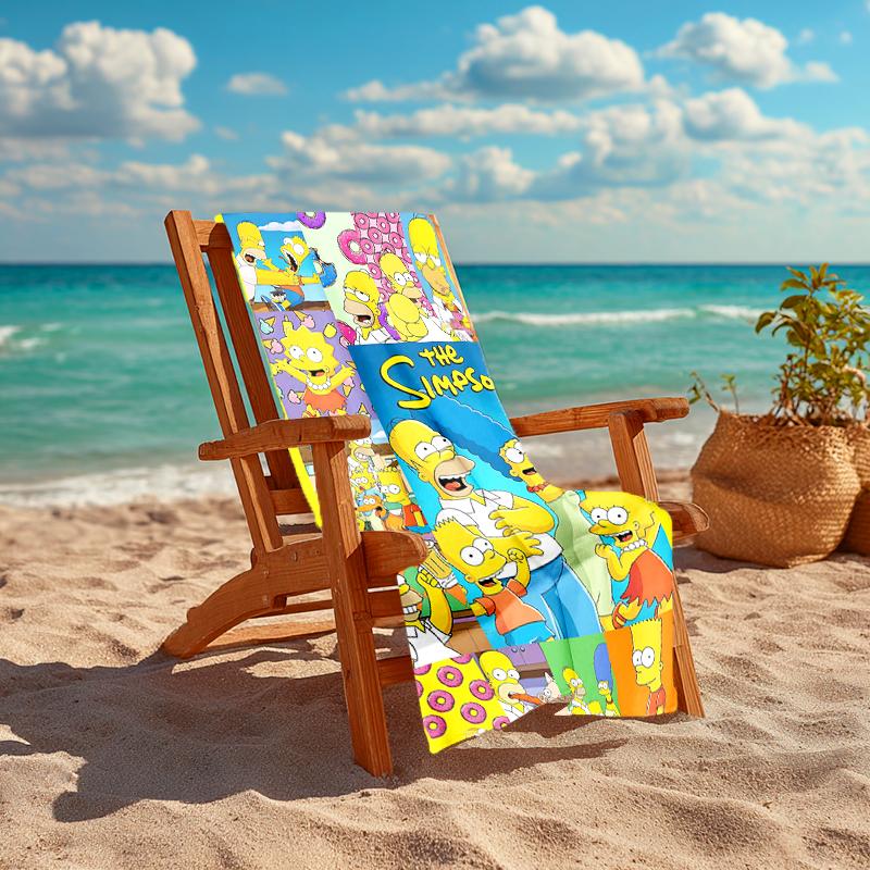 1Pc Simpsons Family Beach Towel, Quick Dry, Multi-Use for Beach Pool Gym Yoga Home Travel, Christmas, Halloween, Xmas Gift S902