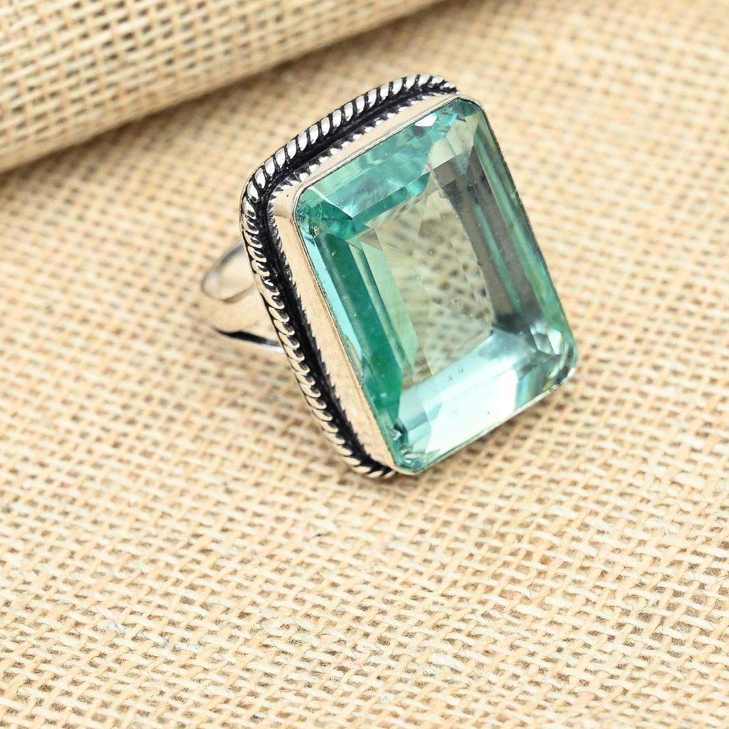 Зеленый аметист драгоценный камень стерлингового серебра 925 пробы обручальное кольцо ювелирных изделий ручной работы