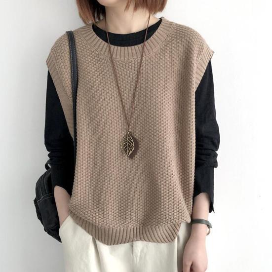 Женский вязаный жилет осень-зима с круглым вырезом сплошной цвет с волнистым подолом теплый мягкий свободный повседневный женский женский жилет без рукавов трикотаж