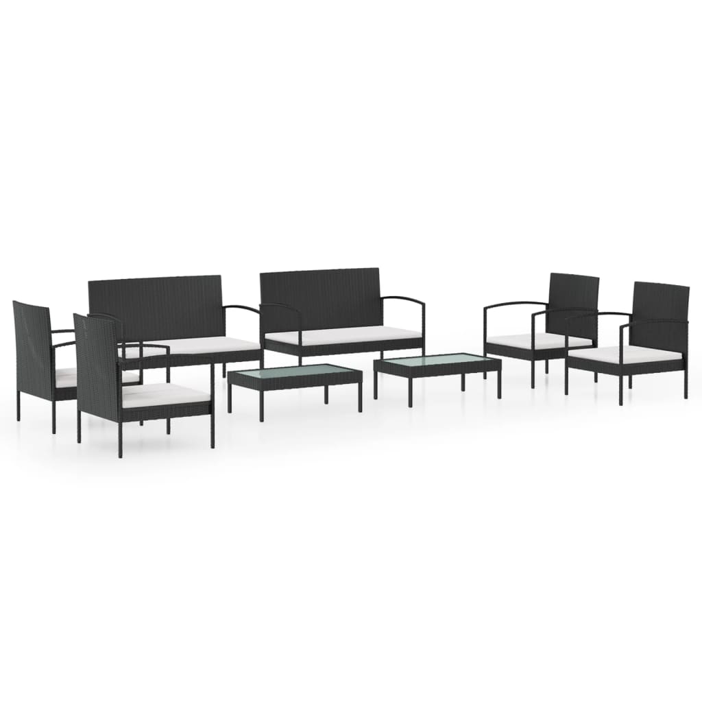8 piece Garden Lounge Set with Cushions Poly Rattan Black