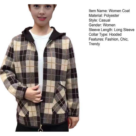 Women's Plaid Shacket Jacket Casual Wool Blend Long Sleeve Zip Up Hooded Jacket Fall Winter Warm Coat