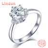 Lindon Women Classic 925 Sterling Silver Moissanite Ring Ladies Jewelry Wedding Promise Party Gift