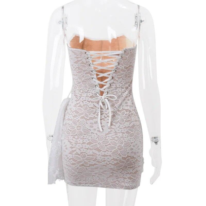 Lace Strapless Ruched Sexy Mini Dress Women Off Shoulder Elegant Backless Club Party Dress Lady Fashion Fishbone Sleeveless Clothing