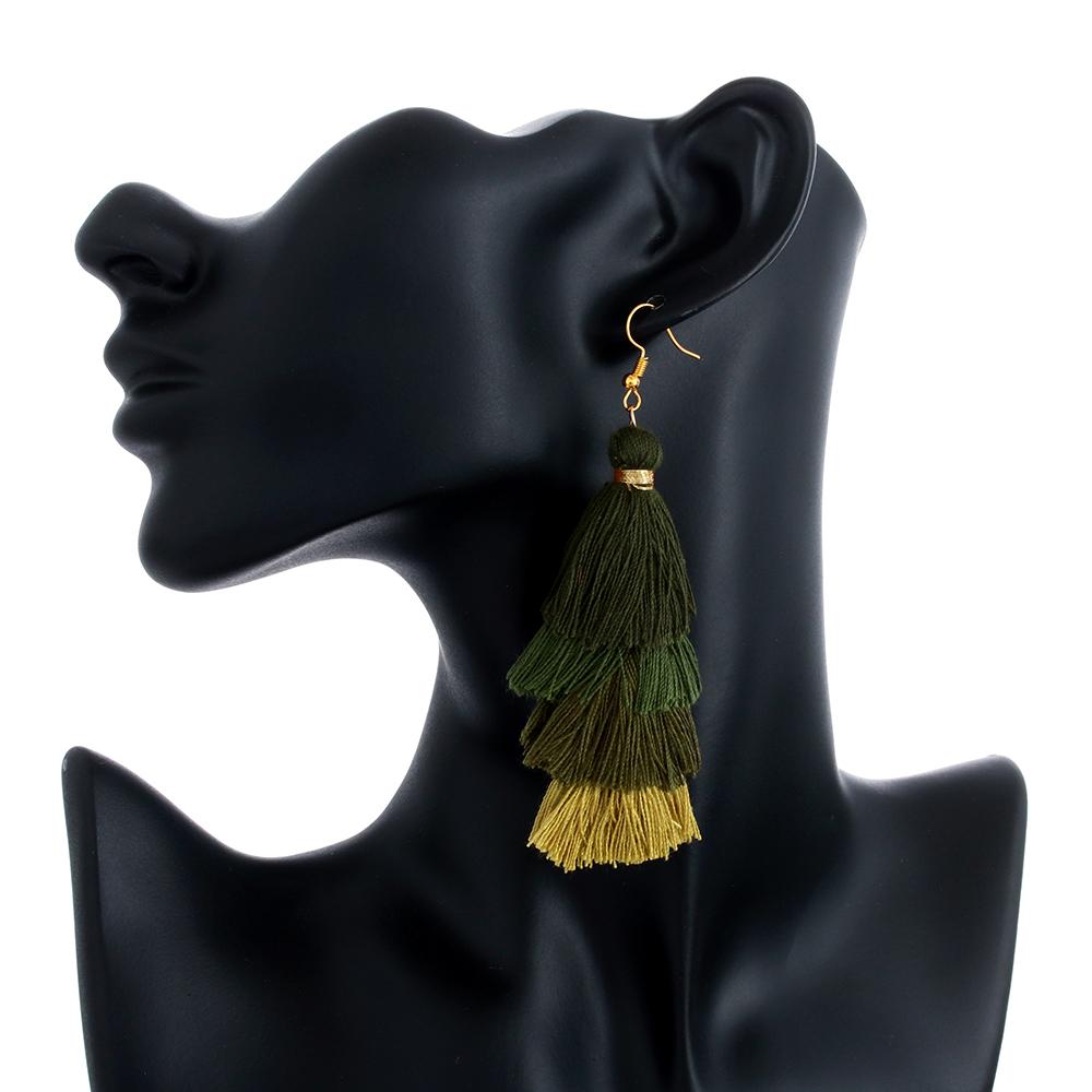 Fabric Ear Stud Boho Gradient Dangle Drop Earrings Bohemian Multilayer Drop Long Tassel Earrings