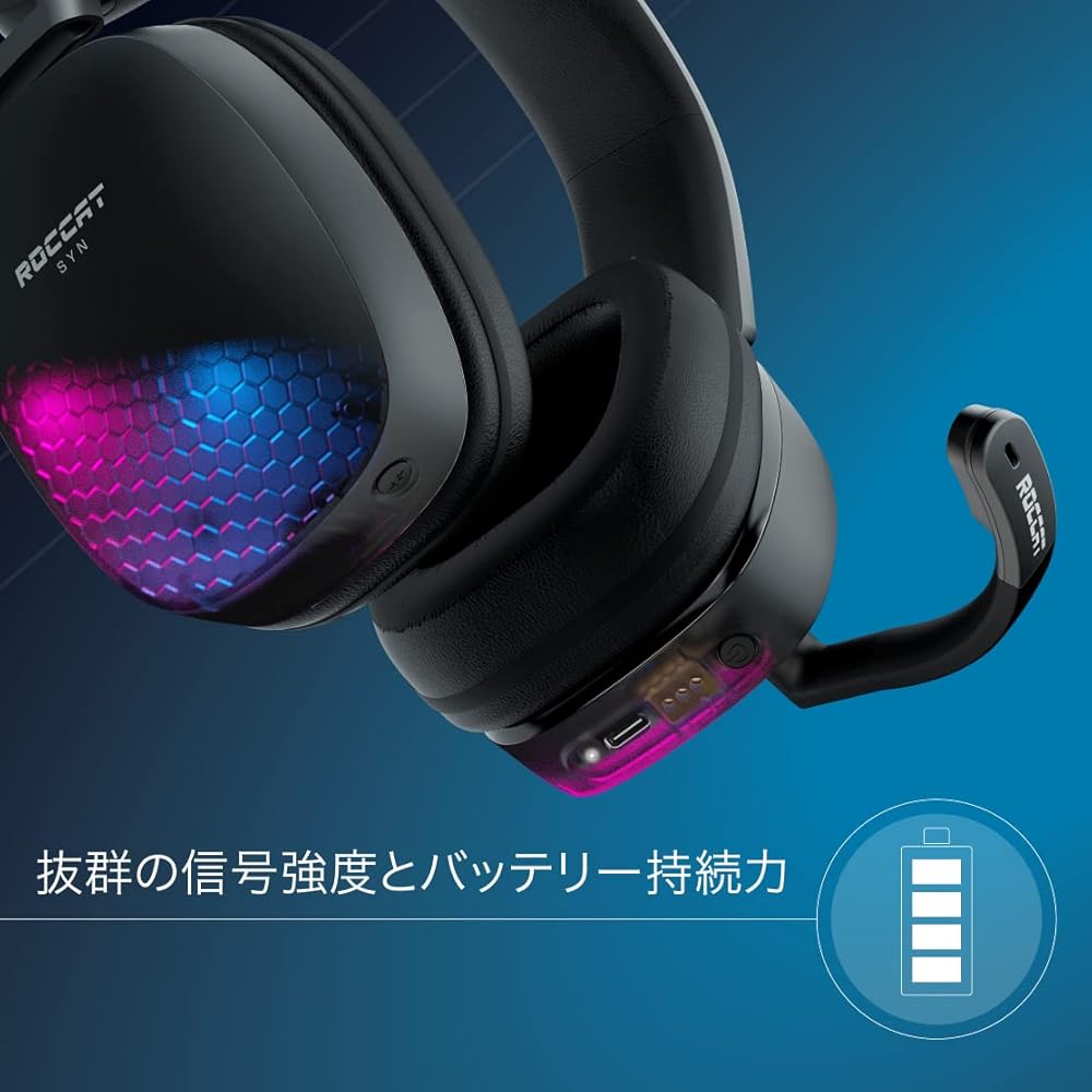Беспроводная игровая гарнитура ROCCAT Syn Max Air, 2,4 ГГц/Bluetooth, одновременное воспроизведение со смартфоном, Черная, PC/PS5/PS4/Switch, Откидной микрофон с функцией Mute, 3D-звук, Зарядка
