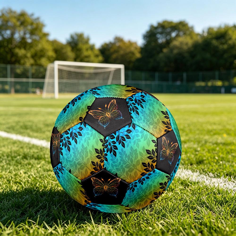 1PC Leaves Gradient Background Flame Butterfly Artwork Soccer Ball Size 5 Football Machine Sewn Indoor/Outdoor Universal Football Gift W5