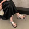 Retro One-word Buckle Pinch Foot Flat-bottom Cover Toe Sandals Women's Summer New Soft-soled Pinch Toe Open-toe Sandals