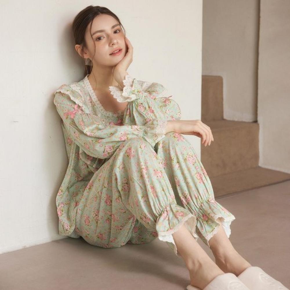 Lunaluz Women S Long Sleeve Round Neck Two Piece pajamaS roSe Duo