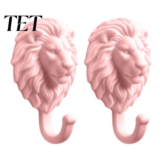 Modern Wardrobe Storage Hook 2Pcs Lion-Head Wall Hooks, 3D Printed Animal Shaped Hanger, Self?Adhesive No Damage Key Holder Coat Towel Hook,