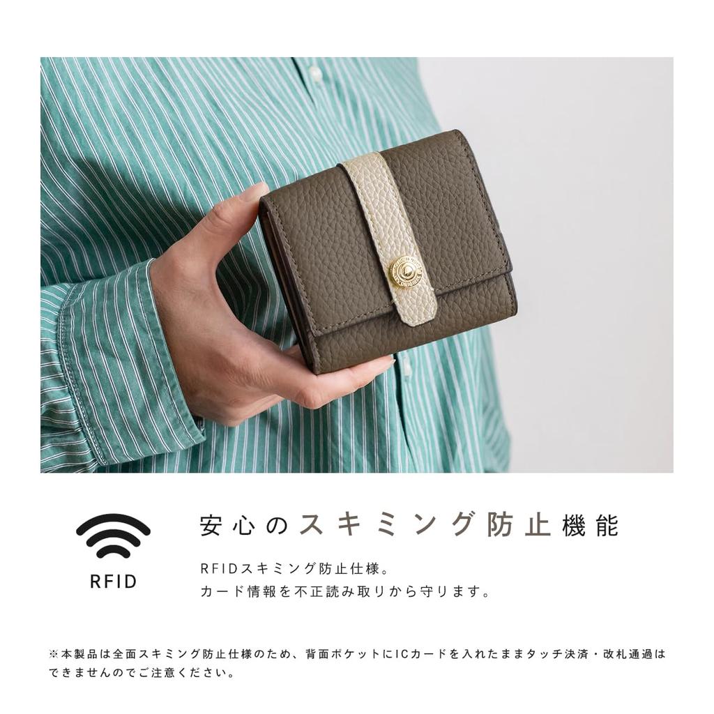 Gisele Mini Wallet, Foldable, Compact, Genuine Leather, Anti-Skimming, Tri-Fold, Accordion Strap, Two-Tone, Women's (Ivory and Camel)