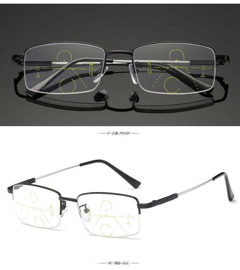 Intelligent zoom gray reading glasses anti-blue light look far and near ultra-light metal temple middle-aged and elderly high definition reading glas