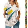 Women's Pleated V-neck Short Sleeved Sunflower Print T-shirt Business Casual Shirt