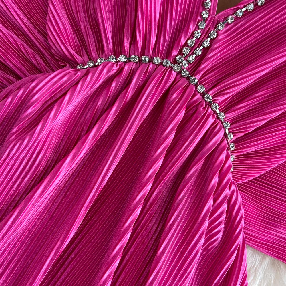 Высококачественное сексуальное темпераментное свободное плиссированное платье с v-образным вырезом и открытой спиной на талии и рукавами «летучая мышь»