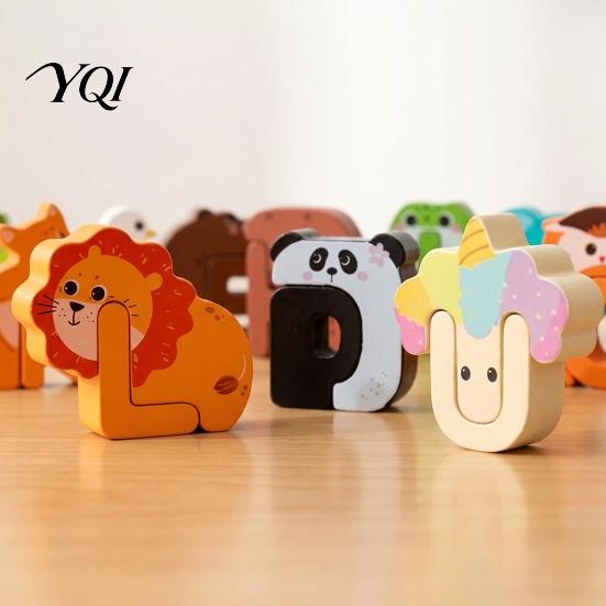 Fine Motor Skill Toy Animal Alphabet Puzzle Matching Game, Wooden Letter Block, Themed Blocks ABC Preschool Learning for Toddlers Boys Girls