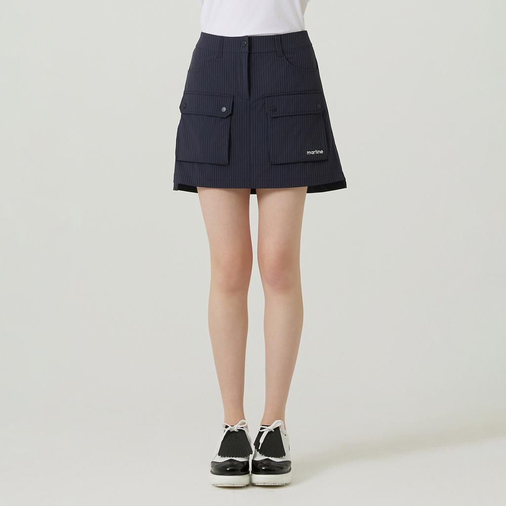 MARTINE GOLF Широкие брюки-кюлоты с боковым карманом и полосатым узором_Синий