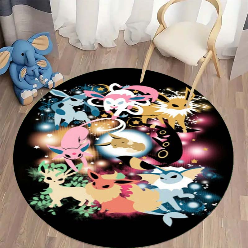 Lovely Eevee Cartoon Round Rug Fashion Aesthetic Floor Mat Wear Resistant Home Indoor Decor
