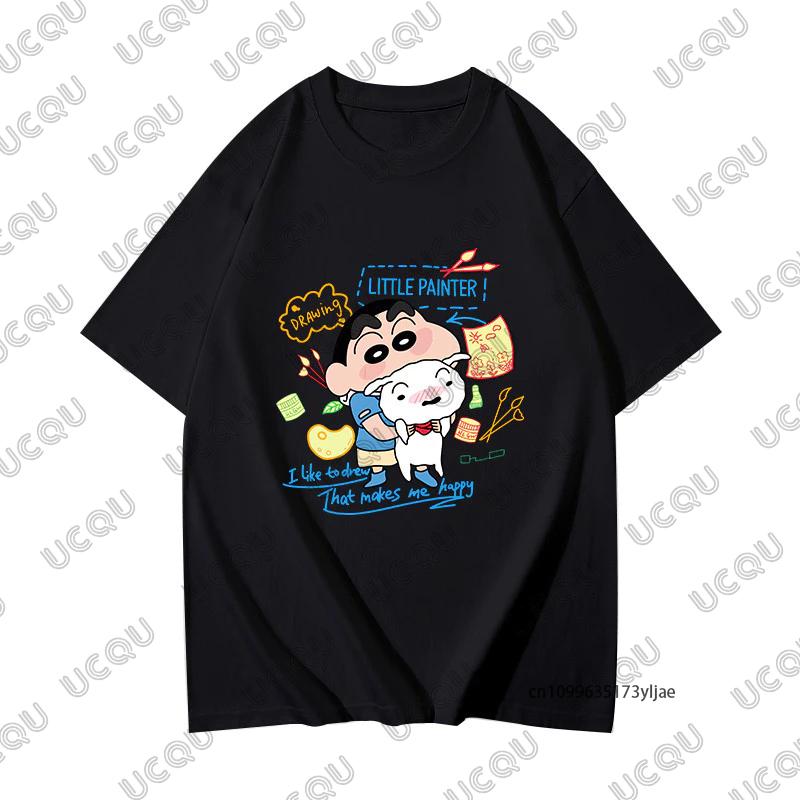 MINISO Летняя милая мультяшная парная футболка с принтом Крэйона Шин-чана и Сакурады Нини для мужчин и женщин, хлопковые футболки, повседневные модные топы