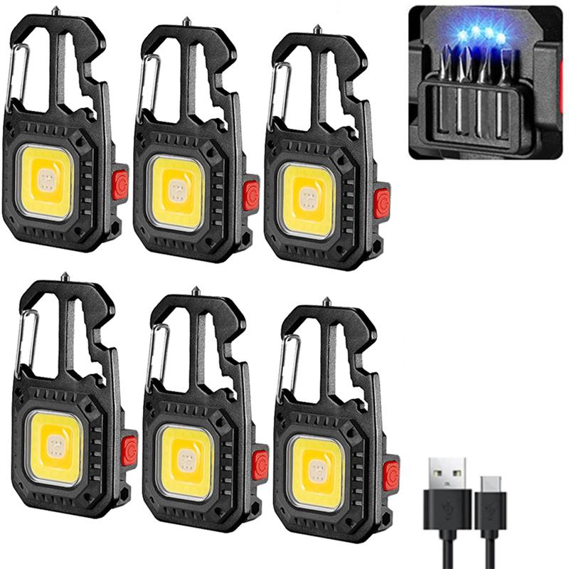 Мини светодиодный брелок портативный рабочий свет карманный фонарик USB аккумуляторная уличная лампа для кемпинга с открывалкой для бутылок с молотком
