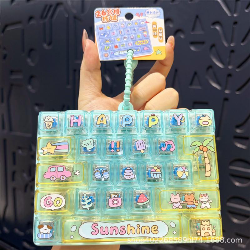 Funny 26 Grid Keyboard Keycap Clicker Keychain Fidget Push Squeeze Stress Anxiety Relief Decompression Sensory Bag Charm Gift