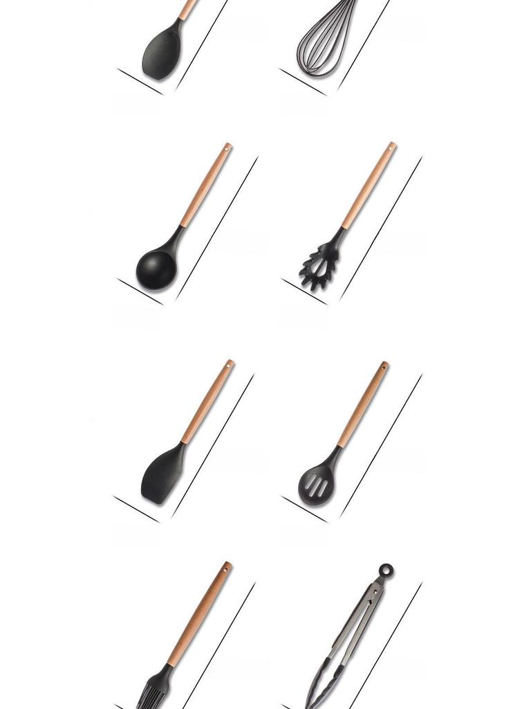 Набор из 12 сковородок с антипригарным покрытием и деревянными ручками: Включает кастрюлю, лопатку, ложку для супа и лопатку для жарки - Силиконовые кухонные принадлежности