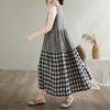Small Medium and Large Gradual Change Splicing Plaid Vest Skirt Women's Summer New Loose Round Neck Sleeveless Dress