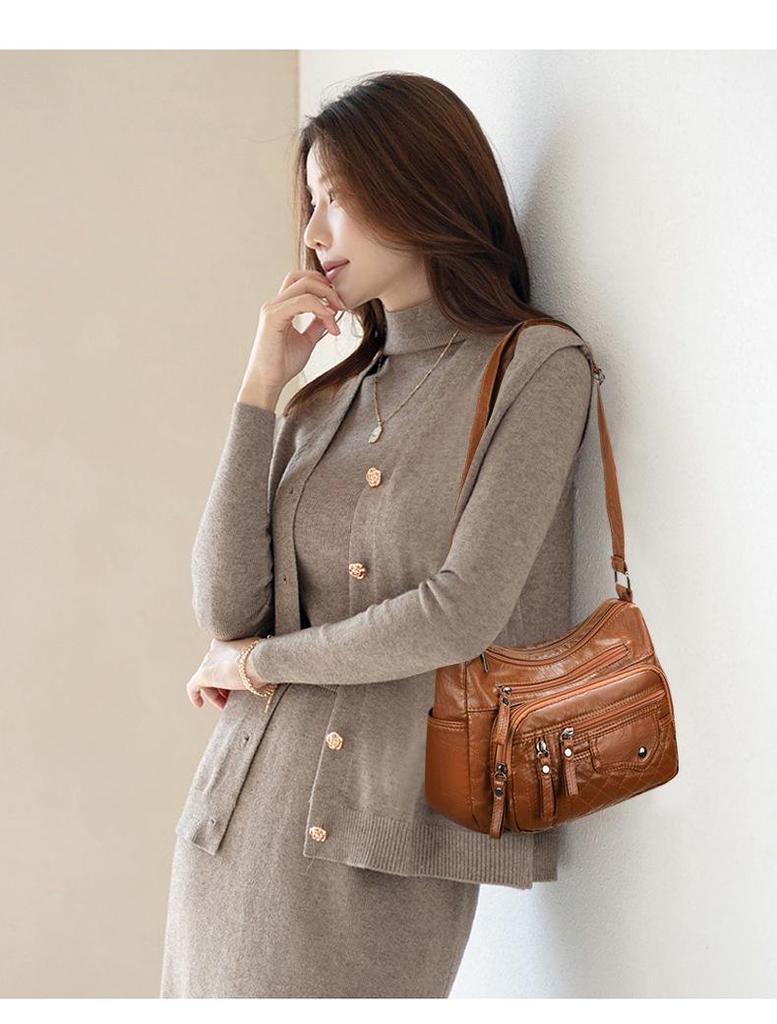 Женская сумка через плечо из мягкой кожи с несколькими отделениями