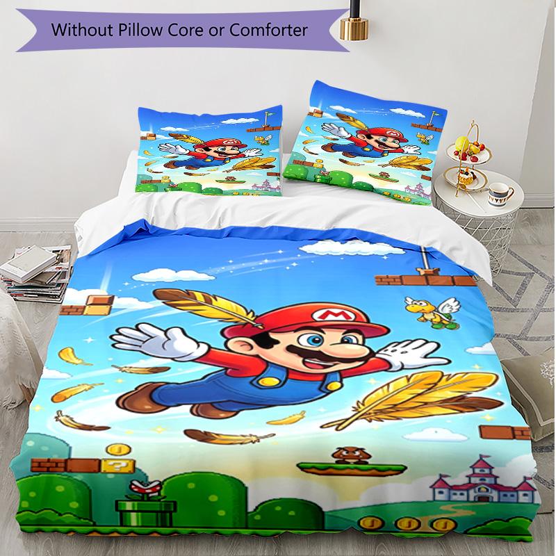 3pcs Duvet Cover Set (1*Duvet Cover + 2*Pillowcase, Without Core), Super Mario Print Soft All‑Season Bedding Set, Home Bedroom Decor Gift