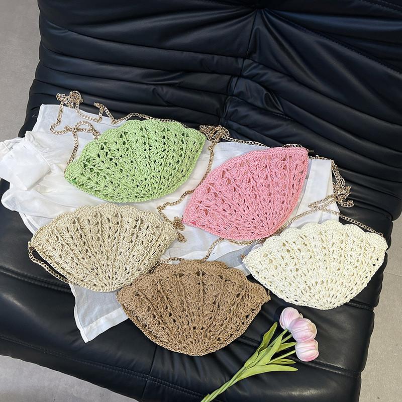 Simple Solid Color Shell Shaped Women Casual Woven Chain Bag For Daily Casual Wear