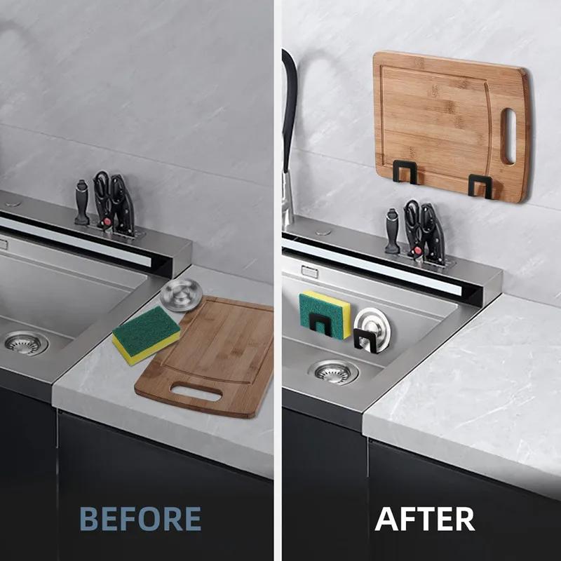 Поднос для раковины из нержавеющей стали, сушилка для кухонной мойки, держатели для губок, самоклеящийся держатель для хранения крючков, органайзер для кухонной проволочной тряпки